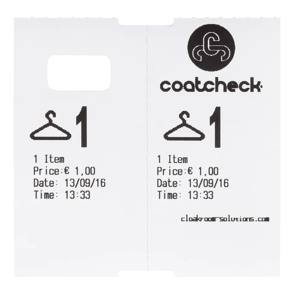 Šatní lístky Coatcheck, 14 rolí x 325 lístků, bílé