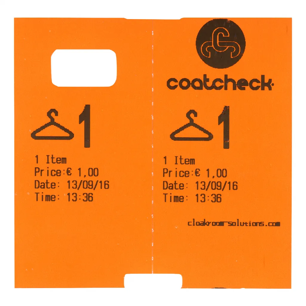 Šatní lístky Coatcheck, 14 rolí x 325 lístků, oranžové