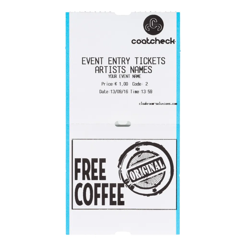 Coatcheck roll, entrance tickets without control strip, 14 x 325 tickets, white/blue | LMS800