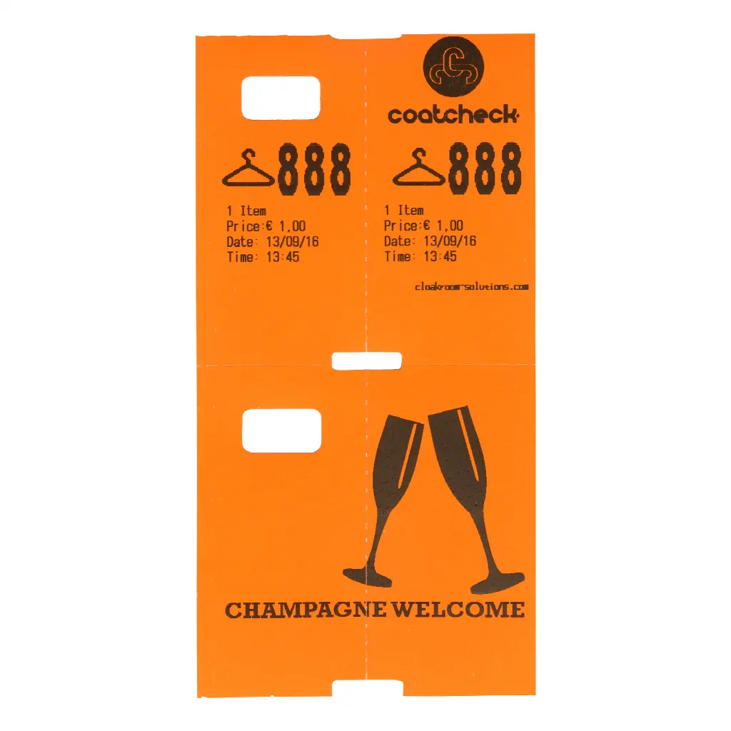 Šatní lístky Coatcheck, 14 rolí x 325 lístků, oranžové