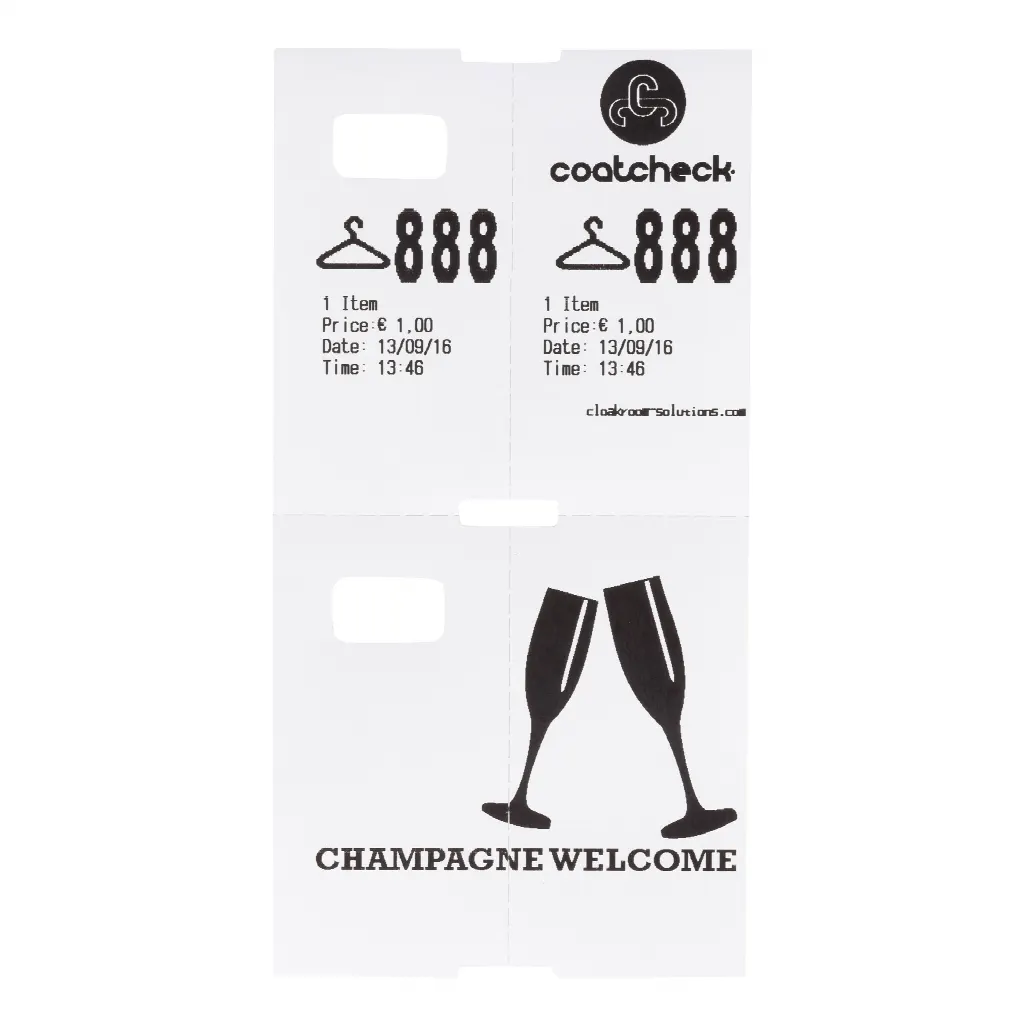 Šatní lístky Coatcheck, 14 rolí x 325 lístků, bílé
