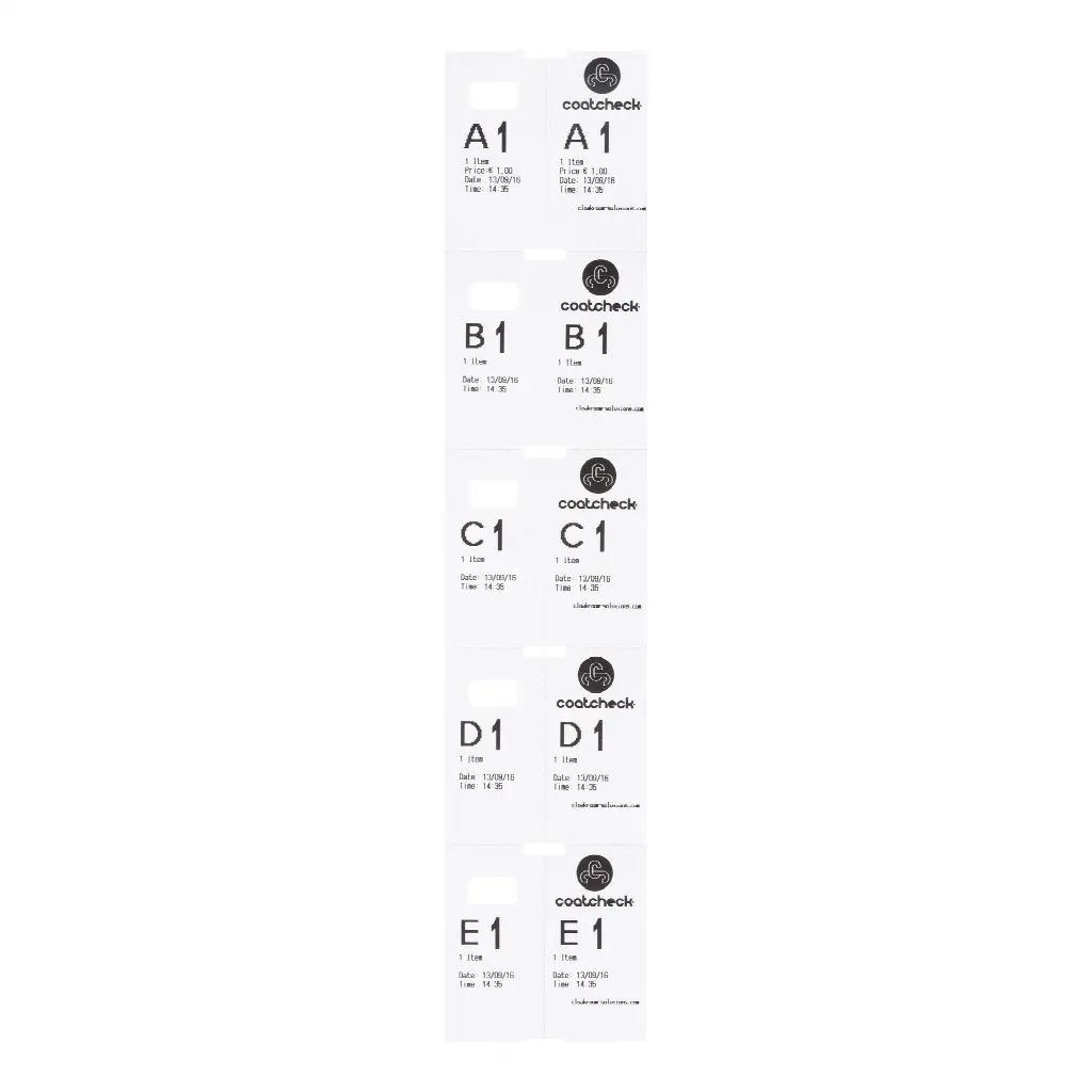 Šatní lístky Coatcheck, 14 rolí x 325 lístků, bílé