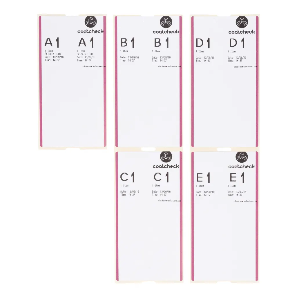 Coatcheck luggage label, 14 x160 tickets, white/purple