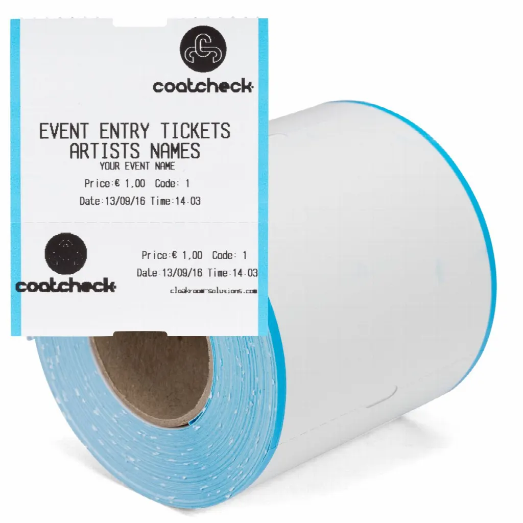 Coatcheck roll, entrance tickets with control strip, 14 x 260 tickets, white/blue | LMS810
