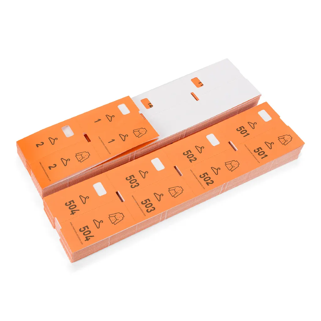 1000 pre-printed cloakroom tags, orange