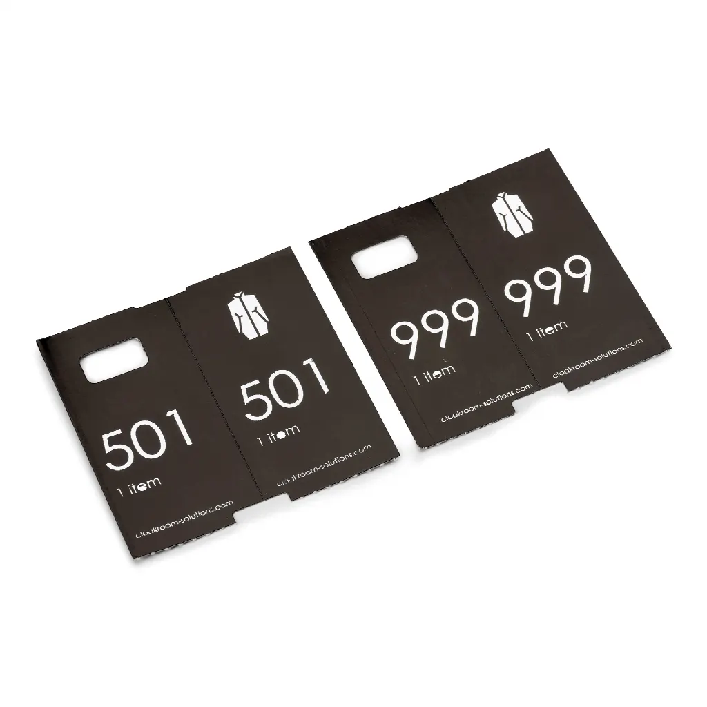 Luxury cloakroom tickets, black paper cloakroom tags with silver print, 501-1000